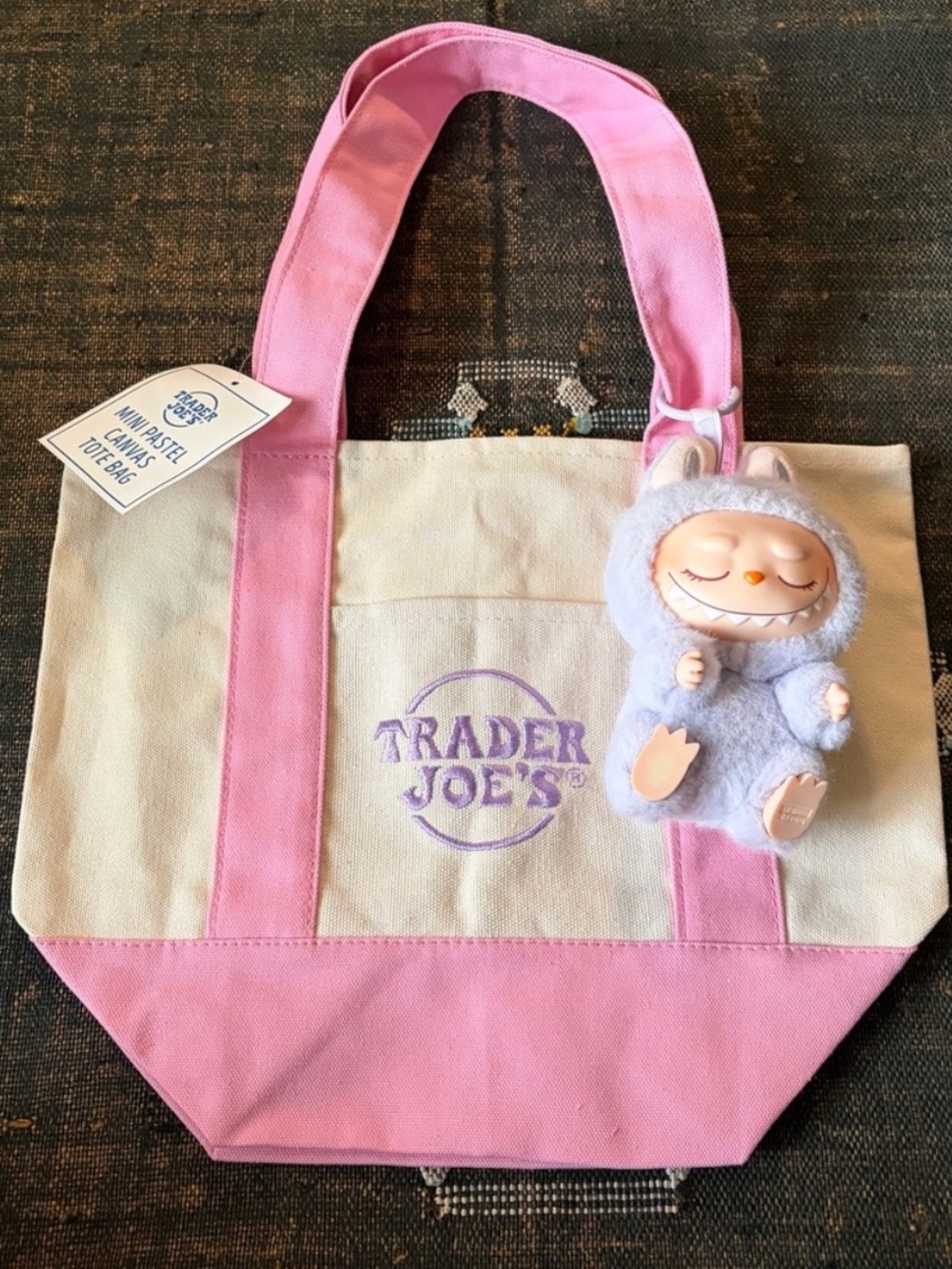 NWT Trader Joe’s Mini Pastel Canvas Tote Bag in Pink